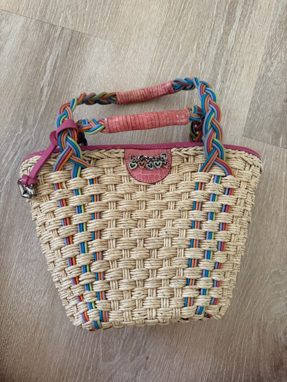 Brighton Vienna Straw Leather Trim Tote Purse